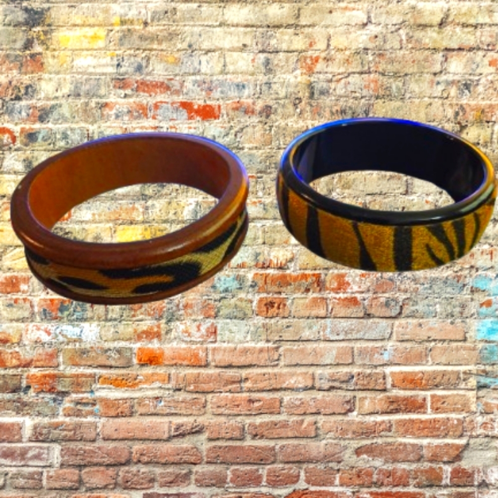 📣 2 Fashion Bold Animal Print Bracelets Leopard 🐆🦁 Size S/M Tiger 🐅🐯 Size L